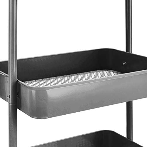 Amazon Basics 3-Tier Rolling Utility or Kitchen Cart, Lockable Wheels, Multifunctional Storage, Mobile Shelving Unit, Metal Storage Organizer, Charcoal - Image 2