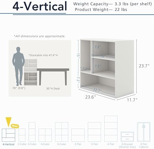 Homes: Inside + Out Apexa 4-Vertical Storage Organizer Shelves, Stackable Wood Bookcase for Organization, Dorm Teen Room Decor & Home Office, Light Blue - Image 3