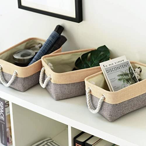 TheWarmHome Storage Bins for Organizing,Sturdy Storage Basket, Decorative Foldable Storage Baskets for Shelves Closet Toy (Gold&Grey Medium - 3 Pack 13.8L×9.8W×6.7H inch) - Image 5