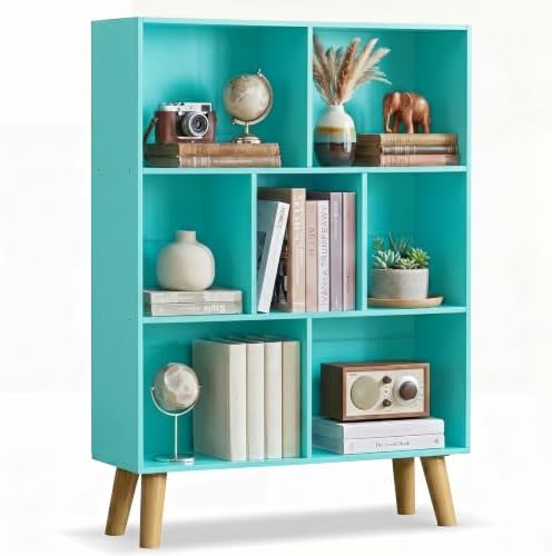 YAHARBO Green Bookshelf,3 Tier Book Shelf with Legs, 7 Cube Minimalist Bookcase,Storage Organizer Shelves Display Bookcases for Bedroom,Living Room by YAHARBO