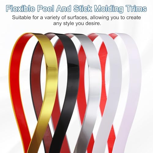 uxcell Beige Peel and Stick Molding Trim, 0.4 Inch x 19.7 ft Self-Adhesive Mirror Tape, Flexible PVC Border Strip for Wall Decoration Tile Edge Ceiling Floor Frame Furniture Decoration - Image 4