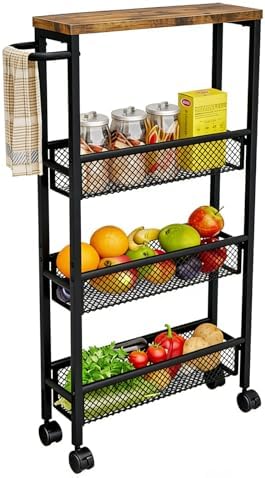 AZERPIAN Slim Rolling Cart 4 Tier Narrow Storage Cart on Wheels with Handle by AZERPIAN