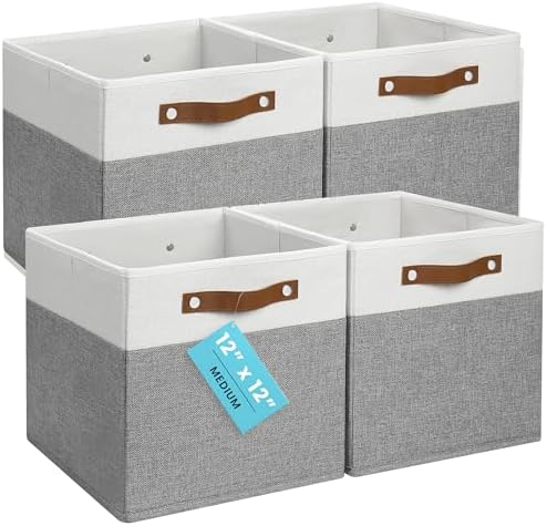 OrganiHaus 12x12 Cube Storage Bins, Set of 4 - Fabric Storage Cubes by OrganiHaus