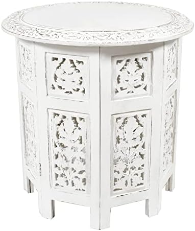 COTTON CRAFT Solid Wood End Table - Hand Carved Folding Accent Side Table by COTTONCRAFT