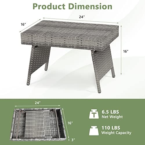 HAPPYGRILL Outdoor Wicker Table Folding Rattan Standing Coffee Side Table for Patio Lawn Bistro Poolside Garden - Image 3