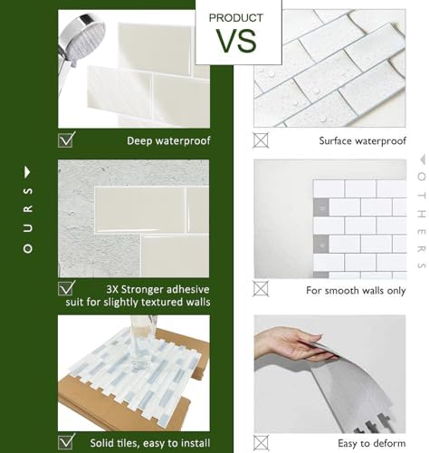 STICKGOO 10-Sheet Subway Tile Peel and Stick Backsplash, Self Adhesive Vinyl Wall Tiles, Stick on Backsplash for Kitchen and Bathroom(Thicker Design) - Image 6