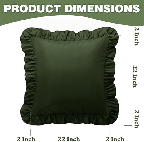 KKJIAF 2 Pack Ruffle Pillow Cases 22x22 Inches, Olive Green - Image 3