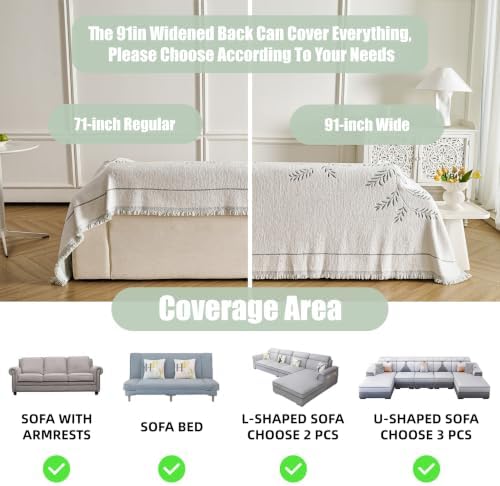 Couch Cover for Dogs Washable Sofa Cover, Sectional Couch Covers, Sofa Covers for 2 Cushion Couch, Non Slip Stripe Sofa Slipcovers Furniture Protector (Eucalyptus Green 71x150) - Image 3