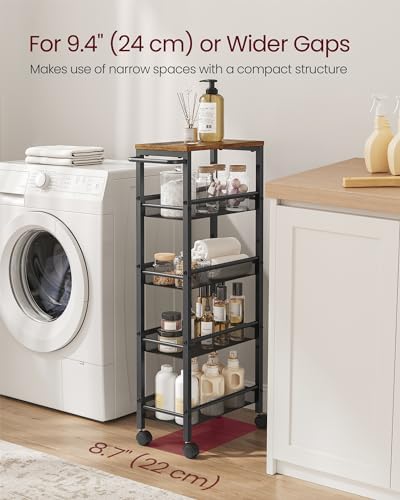 VASAGLE 5-Tier Slim Rolling Storage cart with Wheels, 8.7 Inches, Metal - Image 3