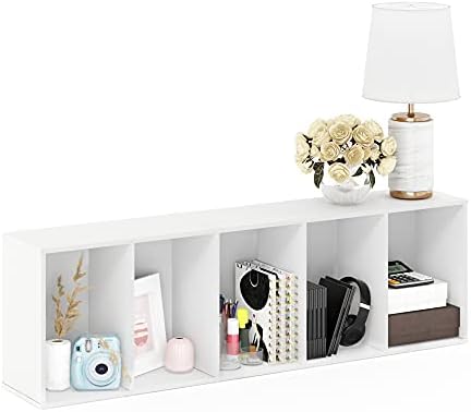Furinno LUDER Book Shelf, 5-Tier Bookshelf, Bookcase with Open Shelves, 9.4 x 15.8 x 52, Easy Assembly, for Living Room, Bedroom, Home Office, White - Image 6