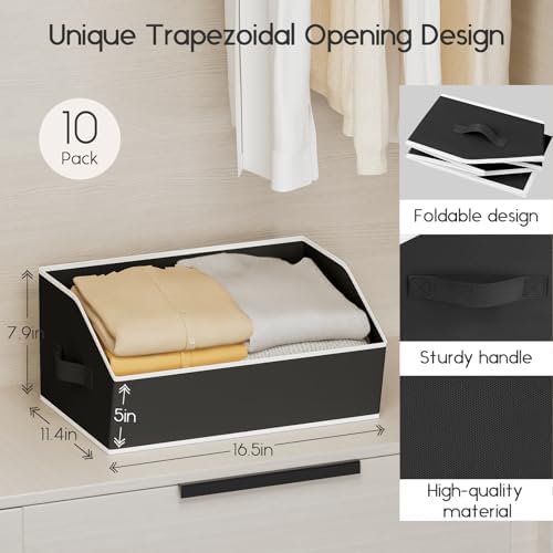 Homsorout Large Closet Organizers and Storage Bins - 10 Pack Trapezoid Storage Baskets for Shelves, Foldable Fabric Baskets with Handles Ideal for Closet, Basket, Wardrobe and Shelf Storage, Black - Image 2