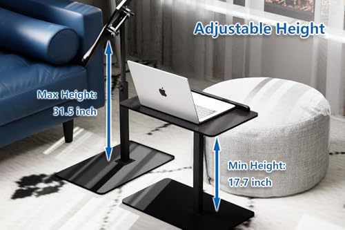 C Shaped End Table,20" W x 14" L,17"-31" Adjustable Height,Swivel and Turnable Desktop,Foldable Side Table for Small Spaces (Black, 19.7" x 13.8") - Image 5