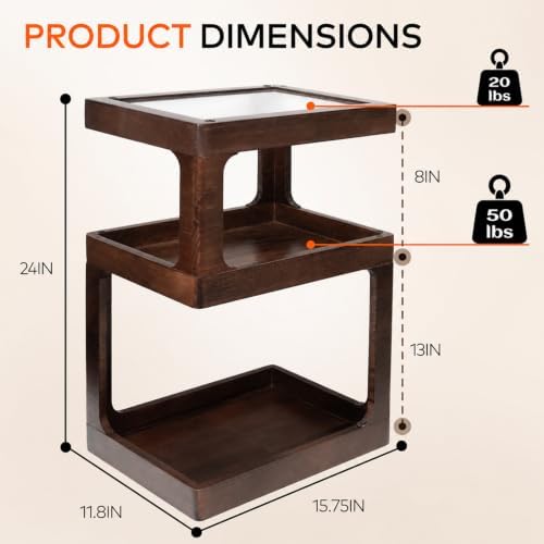 Solid Wood End Table, 3 Tier Small Side Table, Brown Accent Table - Image 2