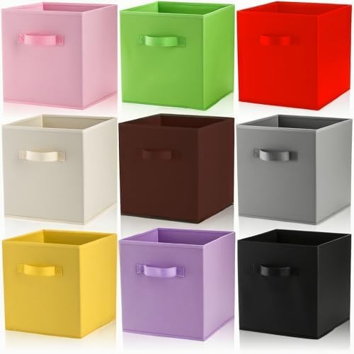 Pumtus 9 Pack Cube Storage Bins, 11 Inch Collapsible Fabric Storage Baskets, Multi Colored Storage Cubes with Handles, Foldable Cube Drawer for Home, Closet, Shelves, Toys Organization by Pumtus
