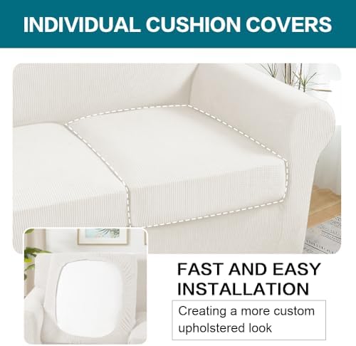 Turquoize 3 Piece Sofa Covers for 2 Cushion Couch Sofa Slipcover Soft Couch Cover for Dogs-Washable Sofa Furniture Cover with 2 Individual Cushion Covers (2 Cushion Sofa, Porcelain White) - Image 5
