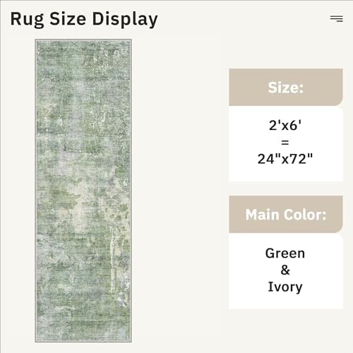 Soalmost Abstratc Runner Rug 2x6 Kitchen Hallway Runners Green/Ivory - Image 5