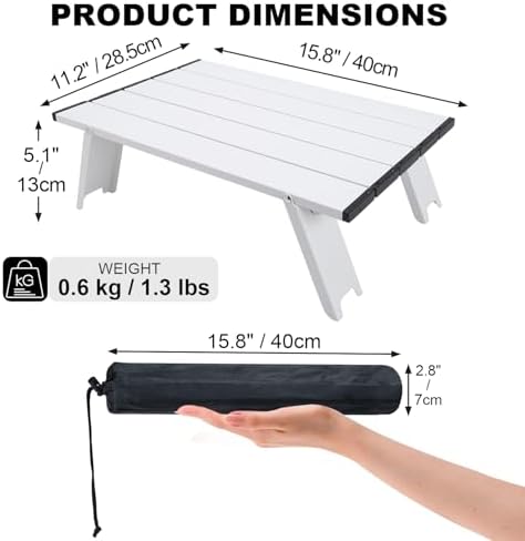 Small Folding Camping Table, Mini Low Portable Beach Tables, White - Image 3