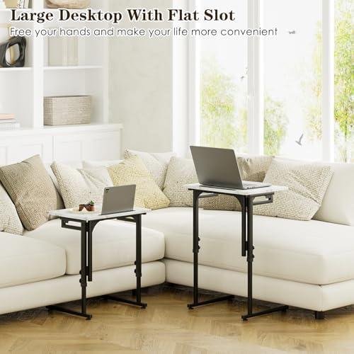 TV Tray, Folding TV Dinner Table, Adjustable Small C-Shaped End Tray for Eating, Foldable Slide Under Couch Side Table for Recliner, Living Room,No Assembly Required(White Marble,2Pcs) - Image 7