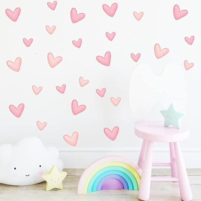 80pcs Pink Heart Shape Wall Stickers for Bedroom Living Room Girls Room Decoration Kids Room Baby Nursery Room Wall Decals Interior Wallpaper PVC Murals - Image 4