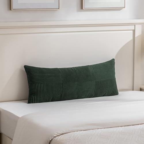Fancy Homi Set of 2 Dark Green Boho Long Lumbar Body Decorative Throw Pillow Cover 14x36 Inch for Bed Couch Bedroom Bench, Soft Patchwork Corduroy Textured Pillow Case, Rustic Farmhouse Room Decor - Image 6
