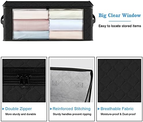 HomeHacks 6-Pack Clothes Organizer Storage Bags Foldable Storage Box with Large Clear Window Sturdy Handles for Closet, Dorm, Pillows, Bedding, Clothes, Stuffed Toys, Blankets, 35L, Black - Image 3