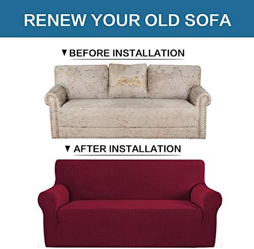 H.VERSAILTEX Armchair Cover High Stretch Sofa Slipcover 1 Piece Couch Covers for Sofa Small Couch Cover Durable Spandex Fabric Non Skid Machine Washable(Armchair 31"-40", Burgundy Red) - Image 6
