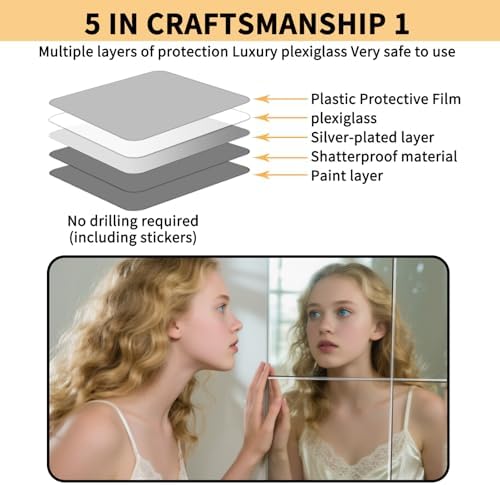 Unbreakable Kids Mirror Tiles for Wall Decor, 4 PCS 16 x 16 Inches Toddler Mirror Full Length, Stick on Classroom Small Plastic Baby Mirrors, Shatterproof Home Gym Acrylic Door Mirrors for Bedroom - Image 6