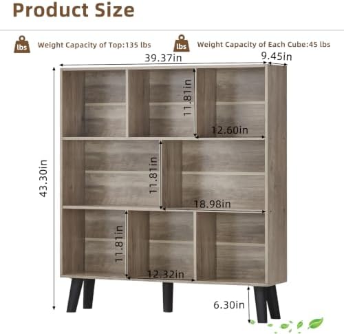 LEYAOYAO 8 Cube Bookshelf, Mid-Century Modern Book Shelf with Legs, Grey - Image 2