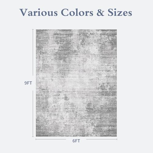6x9 Area Rugs for Living Room Non Slip Machine Washable Rug Distressed Abstract Soft Indoor Carpet Neutral Boho Rug for Bedroom Dining Room Playroom Office, Grey - Image 2