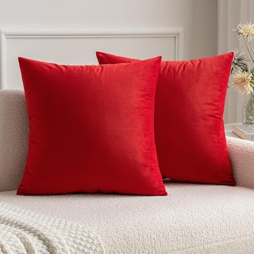 MIULEE Velvet Throw Pillow Covers 20x20 Inch Pack of 2 Bright Red by MIULEE
