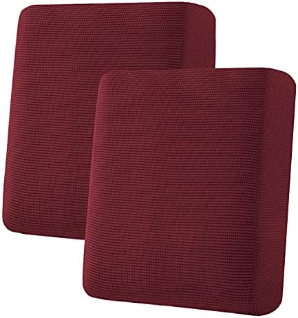 H.VERSAILTEX Super Stretch Individual Seat Cushion Covers Sofa Covers Couch Cushion Covers Slipcover Sets Thick Jacquard Textured Twill Fabric (2 Piece Medium Sofa Cushion Covers, Burgundy Red) by HVERSAILTEX