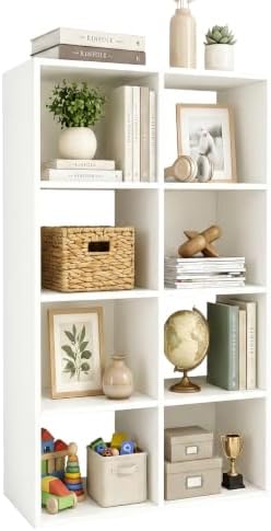 WannabeMyself【Sturdy Build&Easy Assembly】 8 Cube Storage Organizer with Anti-Tipping Kits,Reversible Open Back Book Shelf, Bookcase for Living Room,Bedroom,Entrance Hall,Office,24.1×11.4×47.7,White by WannabeMyself