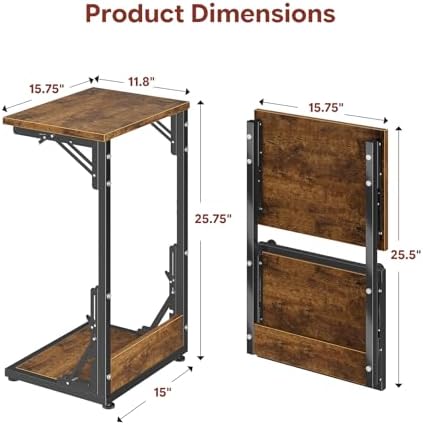 Simple Trending C Shaped End Table, Folding TV Tray Table, Side Table for Living Bedroom, Rustic Brown - Image 3