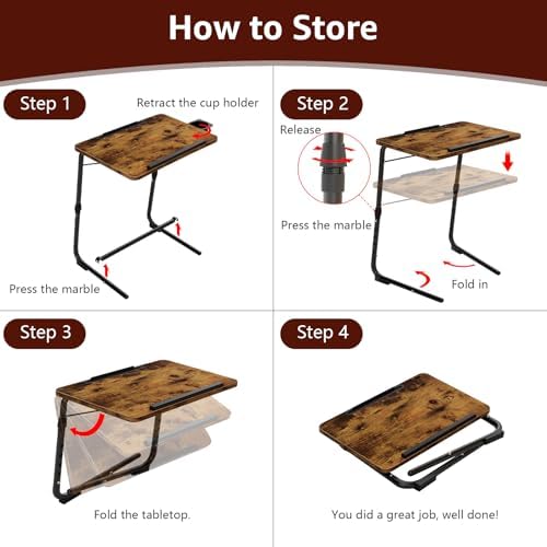TV Trays Set of 2 - Folding TV Tray Adjustable Dinner Trays for Eating On Couch Wooden Tables Mate Stand Foldable Rustic Desk with Cup Holder Portable - Image 7