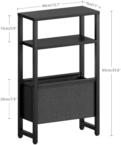 Narrow Side Table, Slim End Table with Magazine Rack, Skinny Bedside Table for Small Spaces, 3 Tier Sofa Couch Table Nightstand for Living Room, Bedroom, Black LET503B - Image 3