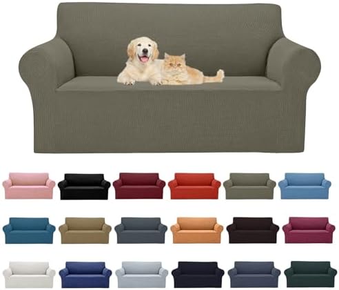 Cupuamon 2026 New Stretch Loveseat Sofa Slipcovers Couch Cover for 2 Cushion Furniture Protector Sofa Covers with Elastic Bottom Jacquard Fabric Small Checks for Pets, Kids - Khaki by Cupuamon