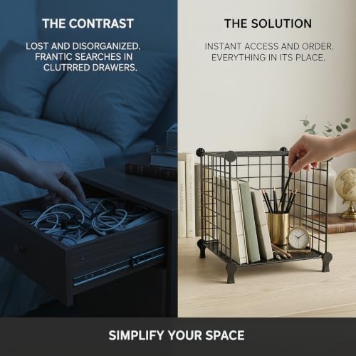 Cube Storage Organizer Metal Wire Shelf for Closet Office Black - Image 7