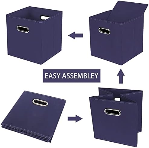 Fabric Cloth Storage Bins,Fabric Cube Bins Organizer with Dual Handles Foldable Cube Storage Baskets for Home Bedroom Storage,Set of 3,(Navy Blue) - Image 6