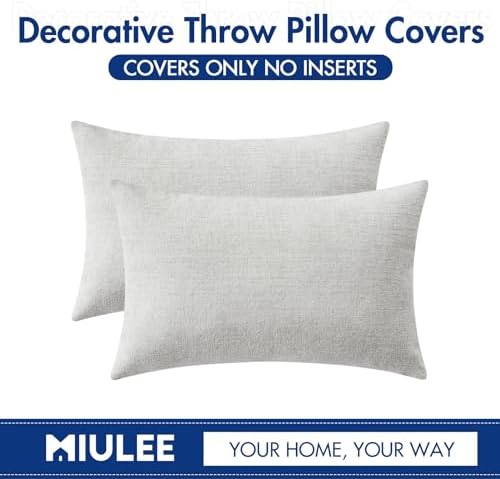 MIULEE Soft Chenille Lumbar Throw Pillow Covers Light Gray 12x20 Pack of 2 - Image 6