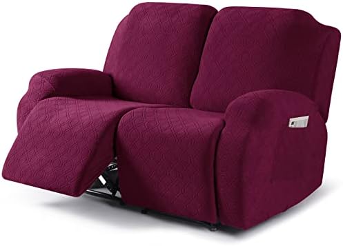 VANSOFY Recliner Cover, 2-Pieces Stretch Reclining Couch Cover with Pockets Loveseat Sofa Slipcovers Soft Washable Furniture Protector for Dogs Cats(Burgundy) by VANSOFYFURNITURECOVERS