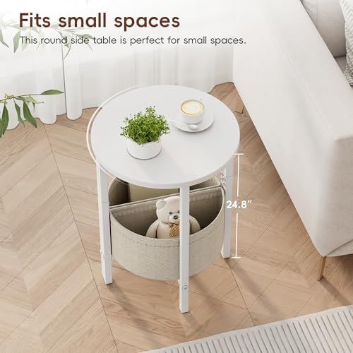 Vagusicc Side Table, Small Round End Table, Tall Accent Table with Storage Basket, Set of 2 Half Round Coffee Tables Half Moon Tables, Bedside Table, Modern Nightstand for Living Room Bedroom, White - Image 4