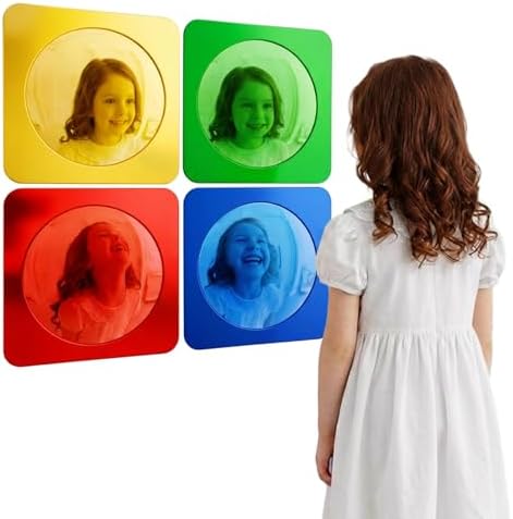 4 Pcs Sensory Wall Mirror Acrylic Bubble Mirror Wall Decoration 10" x 10" Scandinavian Natural Decor Sensory Room Science Decompression Space (Red, Yellow, Green, Blue) by Unknown