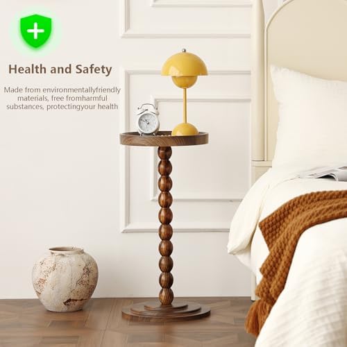 Round Pedestal SideTable Living Room, 24 in tall Small Drink Table Walnut - Image 4