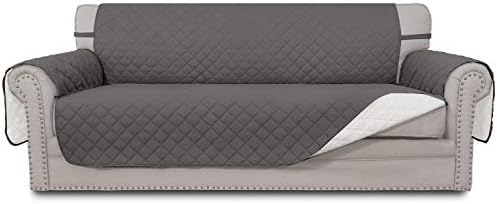 Easy-Going Reversible Couch Cover for 3 Cushion Couch Sofa Cover for Dogs Water Resistant Furniture Protector Cover with Foam Sticks Elastic Straps for Pet Cat (Sofa, Gray/Ivory) by Easy-Going