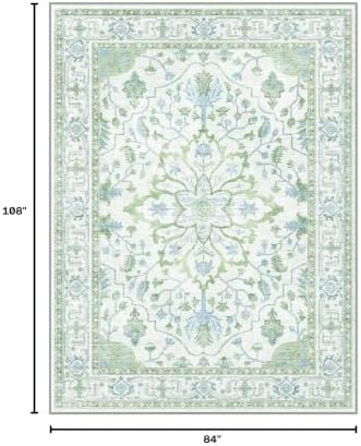 RELEANY Washable Area Rug, 7'x9', Green/White/Blue - Image 2