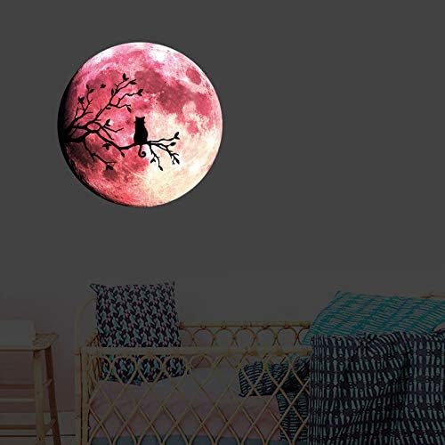 Quanhaigou Glow in The Dark Wall or Ceiling Moon Stickers – Luminous Decal Sticker for Simulated Planet Effect at Night – Red 3D Earth Black Tree Cat - Image 5
