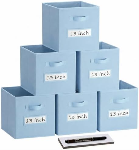 Storage Bins,13 Inch Cube Storage Bin with Labels,6pcs,Pastel Blue by Anyoneer