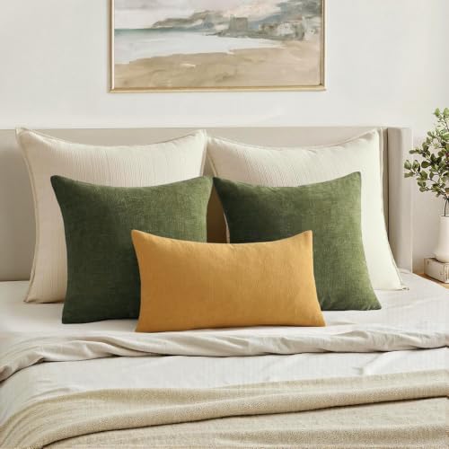 MIULEE Apricot Brown Chenille Couch Lumbar Throw Pillow Covers, 12x20 - Image 5