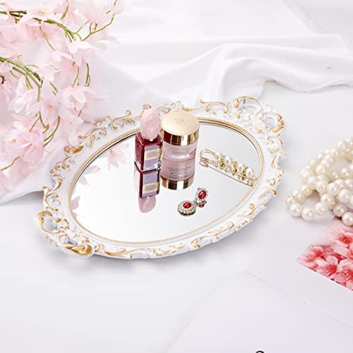 Tstarer 2 Pack - Vintage Decorative White Framed Mirror, Wall Hanging Mirrors & Tabletop Tray for Bedroom Living Room Dresser Decor, Oval- 9.6" W x 14.3" L (WHITE-2PACK) - Image 4