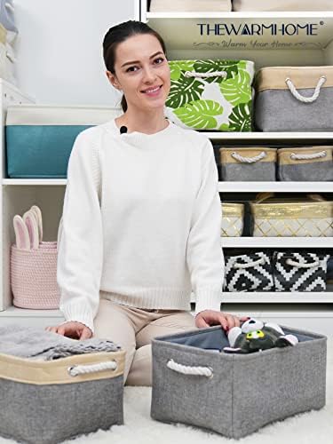TheWarmHome Storage Bins Basket - Storage Baskets for Organizing Shelves,Home Closet Organizer for Book Shelf Organization,Fabric Storage Cubes,Medium Decorative Grey Basket Gift - Image 6